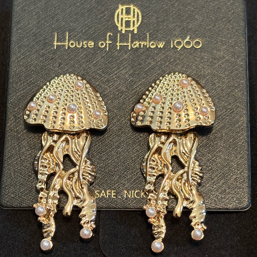 House of Harlow 1960 Gold and Pearl Jellyfish Earrings